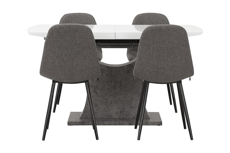 Azusa Spisegruppe 140 cm med 4 John Stoler - Hvit/Betong/Grå/Svart - Møbler - Bord - Spisegrupper