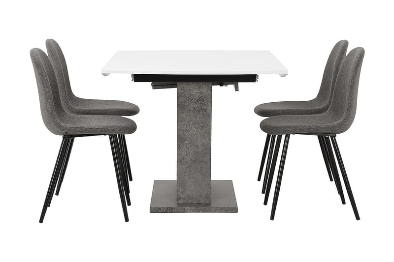 Azusa Spisegruppe 140 cm med 4 John Stoler - Hvit/Betong/Grå/Svart - Møbler - Bord - Spisegrupper