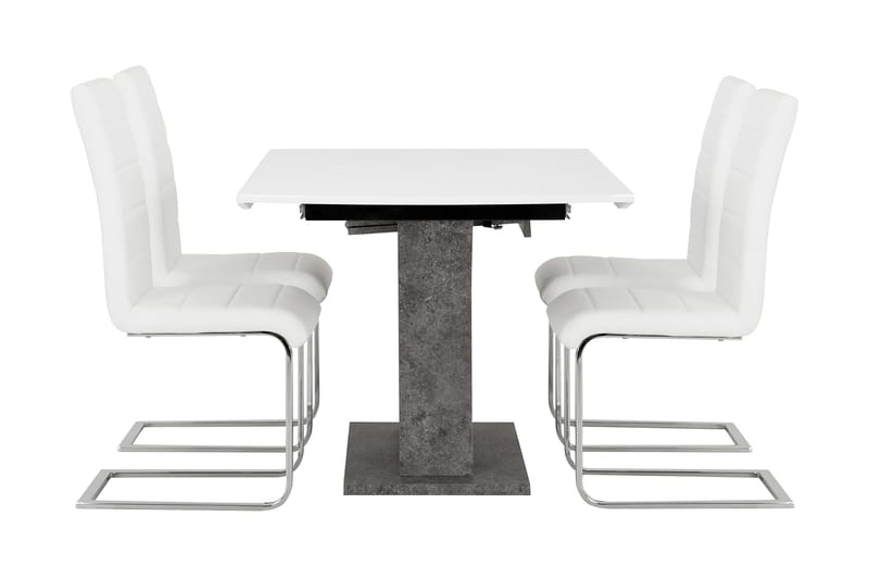 Azusa Spisegruppe 140 cm med 4 Sorado Stoler - Hvit/Betong - Møbler - Bord - Spisegrupper