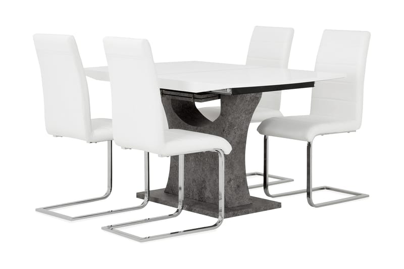 Azusa Spisegruppe 140 cm med 4 Sorado Stoler - Hvit/Betong - Møbler - Bord - Spisegrupper