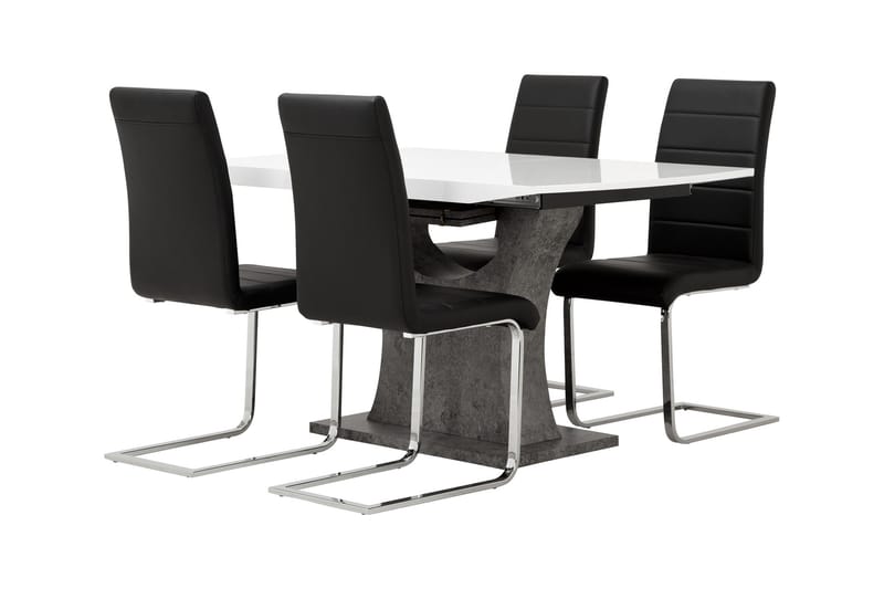 Azusa Spisegruppe 140 cm med 4 Sorado Stoler - Hvit/Betong/Svart - Møbler - Bord - Spisegrupper