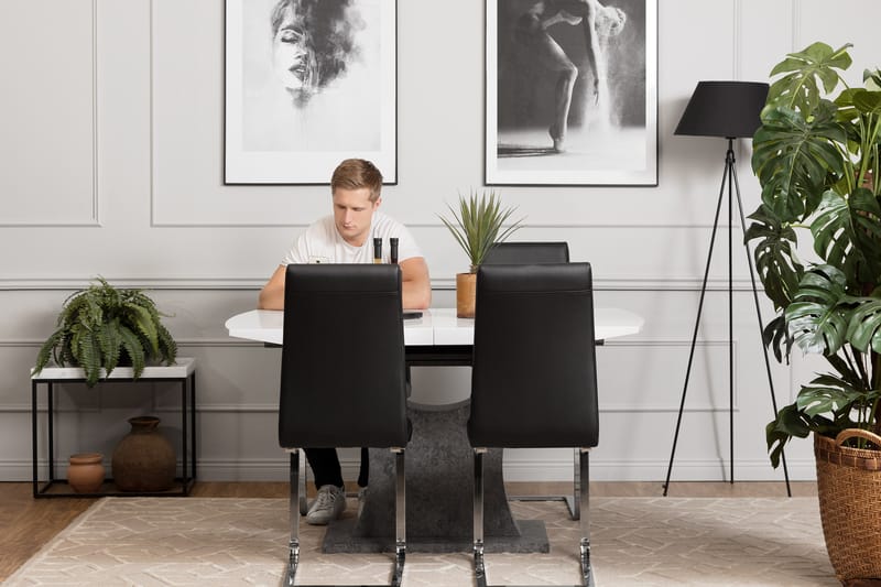 Azusa Spisegruppe 140 cm med 4 Sorado Stoler - Hvit/Betong/Svart - Møbler - Bord - Spisegrupper