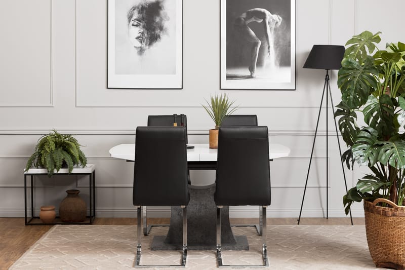 Azusa Spisegruppe 140 cm med 4 Sorado Stoler - Hvit/Betong/Svart - Møbler - Bord - Spisegrupper