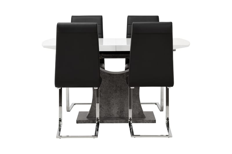 Azusa Spisegruppe 140 cm med 4 Sorado Stoler - Hvit/Betong/Svart - Møbler - Bord - Spisegrupper