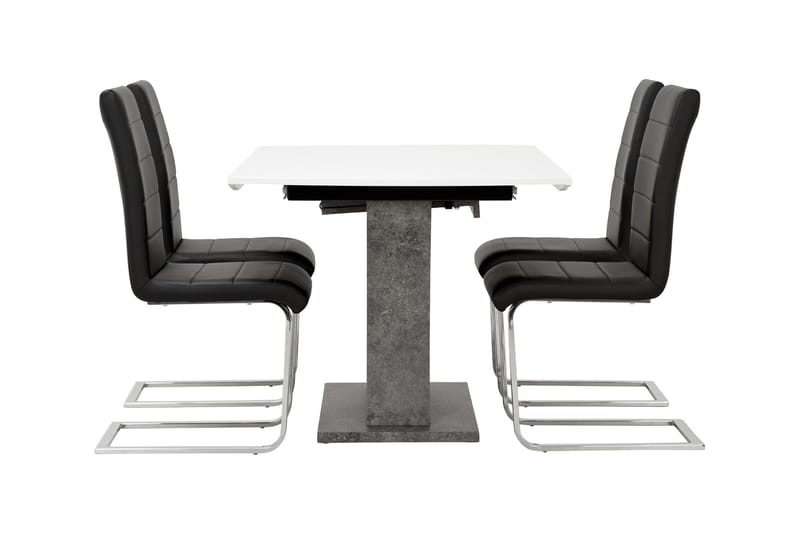 Azusa Spisegruppe 140 cm med 4 Sorado Stoler - Hvit/Betong/Svart - Møbler - Bord - Spisegrupper