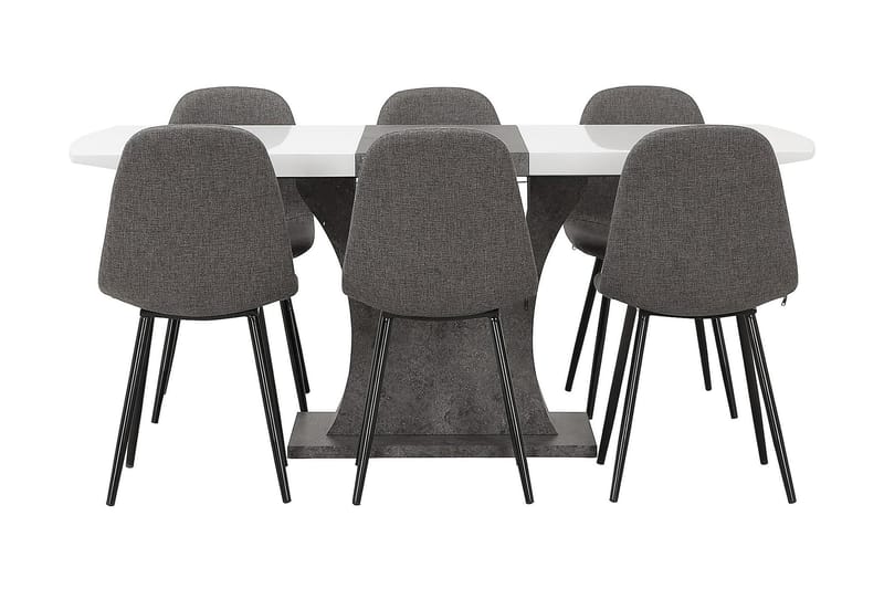Azusa Spisegruppe 140 cm med 6 John Stoler - Hvit/Betong/Grå/Svart - Møbler - Bord - Spisegrupper