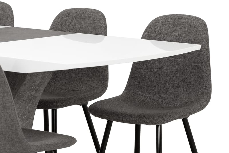 Azusa Spisegruppe 140 cm med 6 John Stoler - Hvit/Betong/Grå/Svart - Møbler - Bord - Spisegrupper