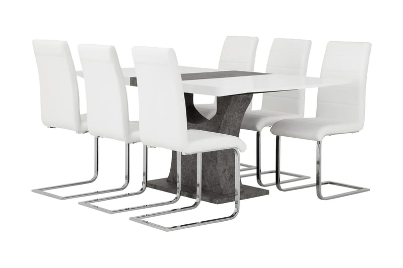 Azusa Spisegruppe 140 cm med 6 Sorado Stoler - Hvit/Betong - Møbler - Bord - Spisegrupper