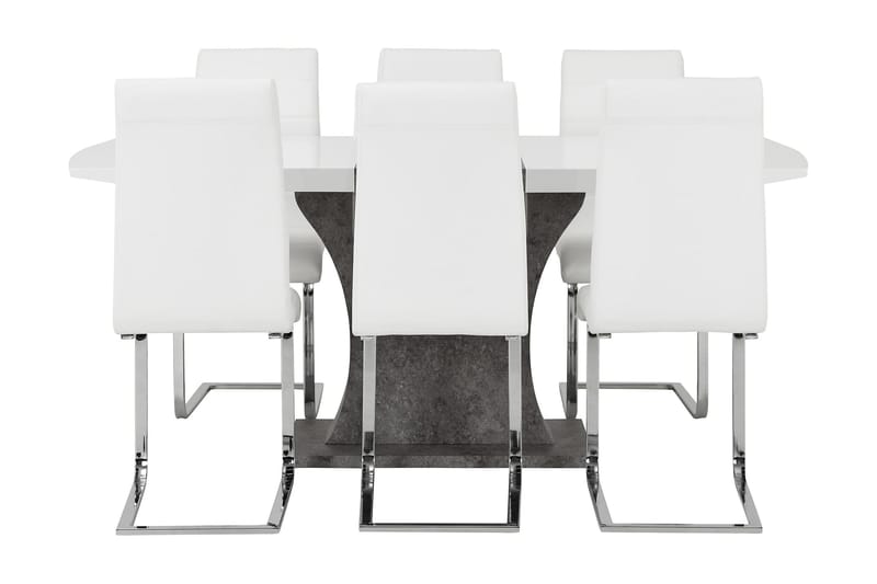 Azusa Spisegruppe 140 cm med 6 Sorado Stoler - Hvit/Betong - Møbler - Bord - Spisegrupper