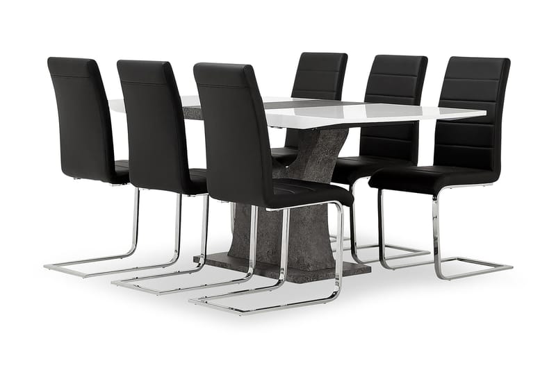 Azusa Spisegruppe 140 cm med 6 Sorado Stoler - Hvit/Betong/Svart - Møbler - Bord - Spisegrupper