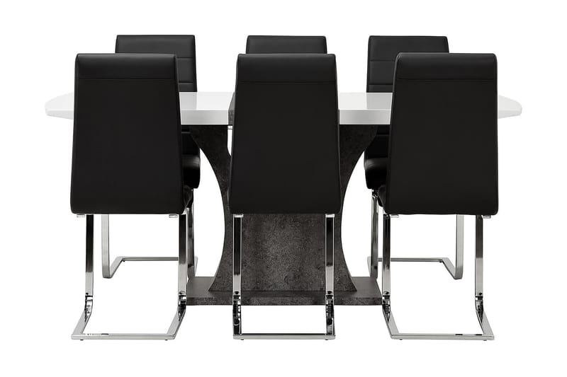Azusa Spisegruppe 140 cm med 6 Sorado Stoler - Hvit/Betong/Svart - Møbler - Bord - Spisegrupper