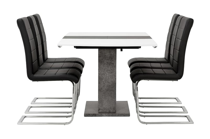 Azusa Spisegruppe 140 cm med 6 Sorado Stoler - Hvit/Betong/Svart - Møbler - Bord - Spisegrupper