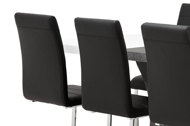 Azusa Spisegruppe 140 cm med 6 Sorado Stoler - Hvit/Betong/Svart - Møbler - Bord - Spisegrupper