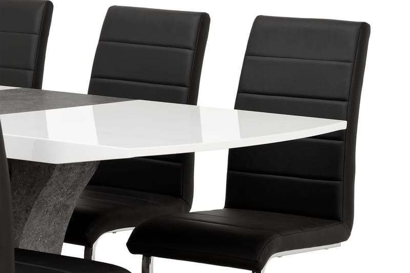 Azusa Spisegruppe 140 cm med 6 Sorado Stoler - Hvit/Betong/Svart - Møbler - Bord - Spisegrupper