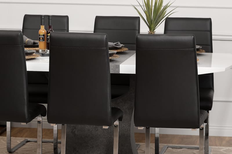 Azusa Spisegruppe 140 cm med 6 Sorado Stoler - Hvit/Betong/Svart - Møbler - Bord - Spisegrupper