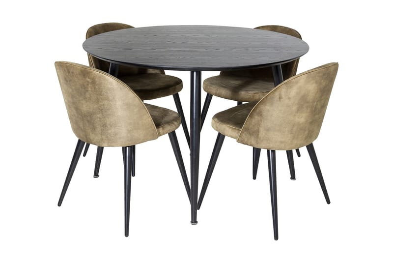 Balisa Spisegruppe 115 cm Rund inkl. 4 Sedavi Stoler, Svart/Messing