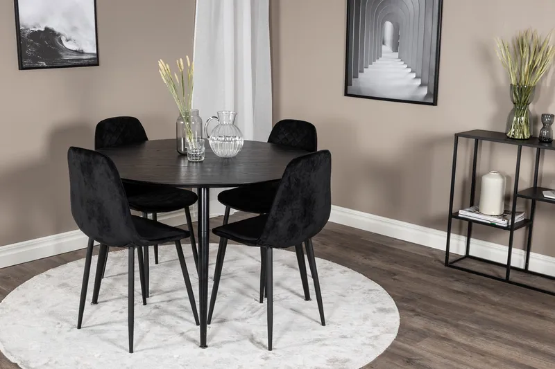 Balisa Spisegruppe 115 cm Rund inkl. 4 Ypas Stoler - Svart - Møbler - Bord - Spisegrupper