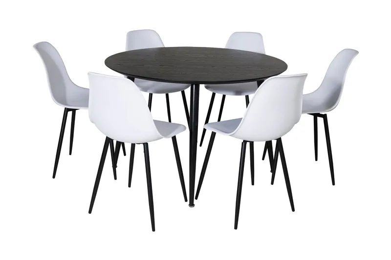 Balisa Spisegruppe 115 cm Rund inkl. 6 Ypas Stoler, Svart/Hvit