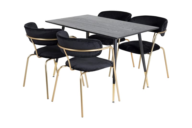 Balisa Spisegruppe 120 cm inkl. 4 Arcarazo Lenestoler, Svart/Messing