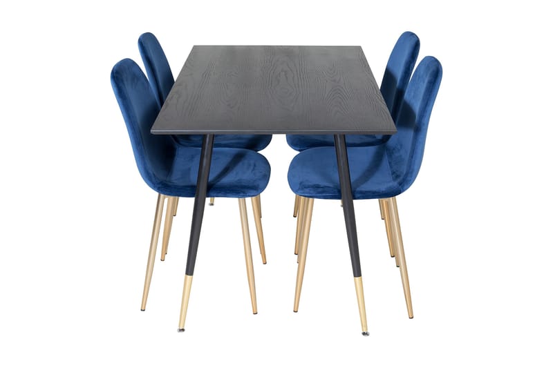 Balisa Spisegruppe 120 cm inkl. 4 Valeri Fløyelsstoler - Svart/Blå/Messing - Møbler - Bord - Spisegrupper