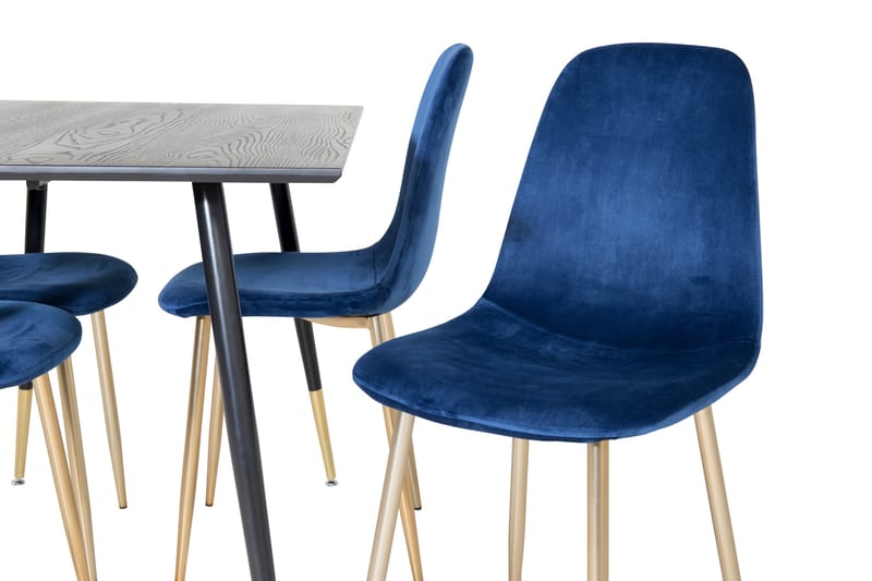 Balisa Spisegruppe 120 cm inkl. 4 Valeri Fløyelsstoler - Svart/Blå/Messing - Møbler - Bord - Spisegrupper