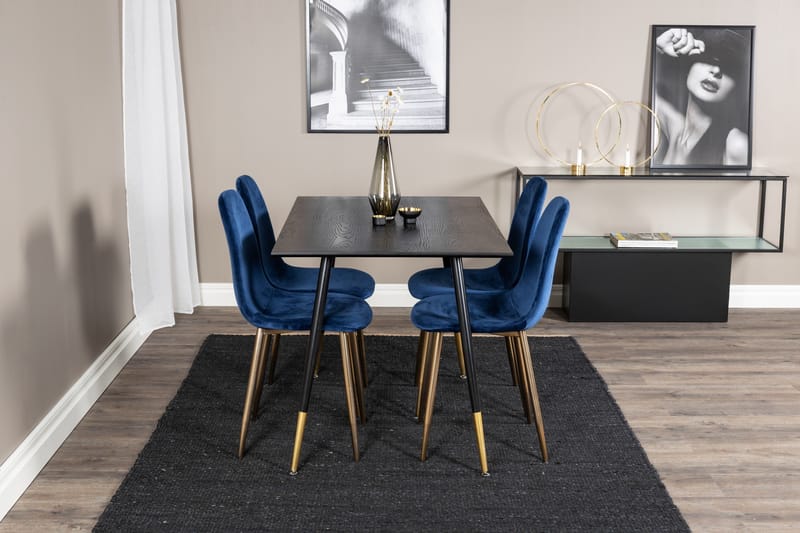 Balisa Spisegruppe 120 cm inkl. 4 Valeri Fløyelsstoler - Svart/Blå/Messing - Møbler - Bord - Spisegrupper