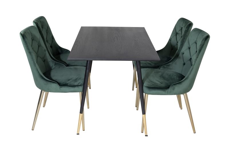 Balisa Spisegruppe 120 cm inkl. 4 Valerie Lyx Fløyelsstoler - Svart/Mørkegrønn/Gull - Møbler - Bord - Spisegrupper