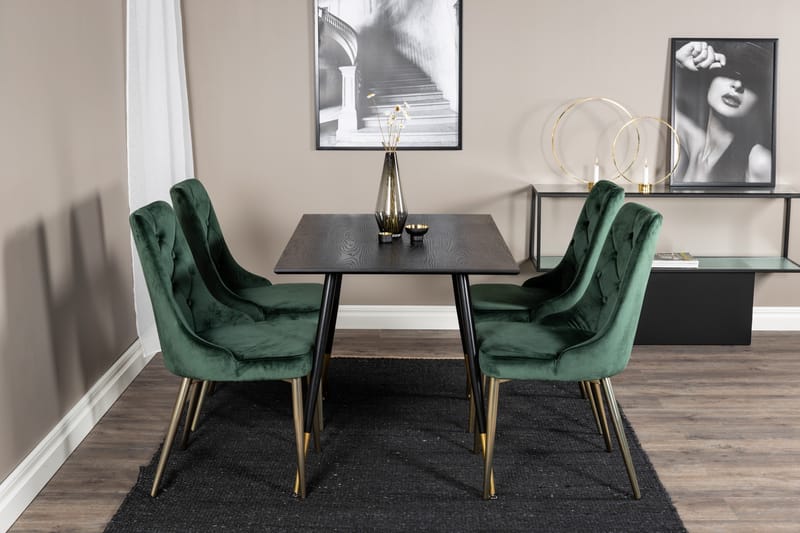 Balisa Spisegruppe 120 cm inkl. 4 Valerie Lyx Fløyelsstoler - Svart/Mørkegrønn/Gull - Møbler - Bord - Spisegrupper