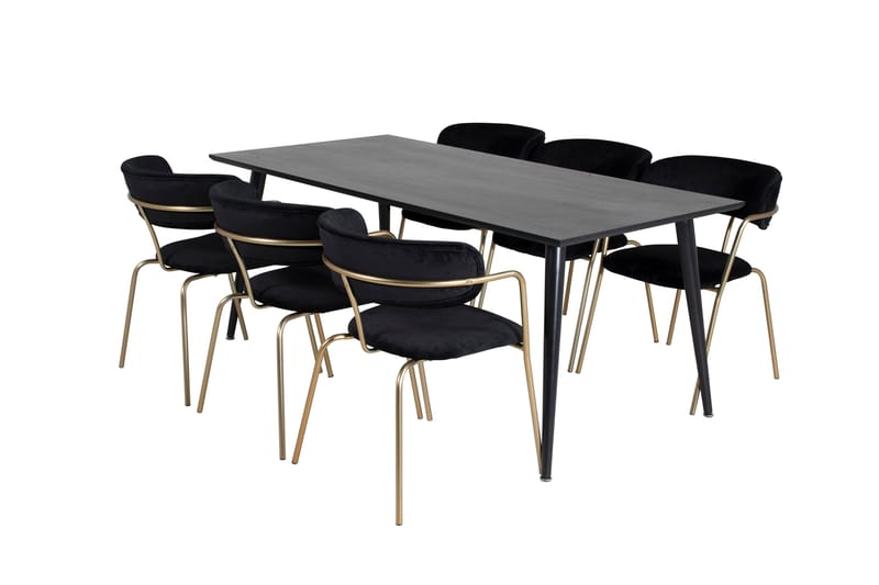 Balisa Spisegruppe 180 cm inkl. 6 Arcarazo Lenestoler, Svart/Messing