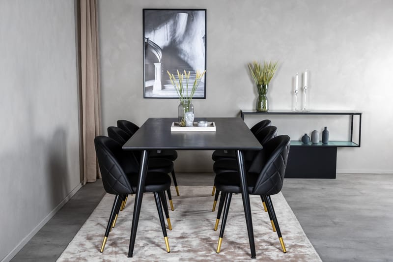 Balisa Spisegruppe 180 cm inkl. 6 Valera Stoler - Svart/Messing - Møbler - Bord - Spisegrupper