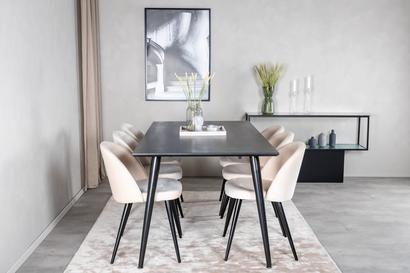 Balisa Spisegruppe 180 cm inkl. 6 Valeri Stoler - Svart/Fløyel/Beige - Møbler - Bord - Spisegrupper