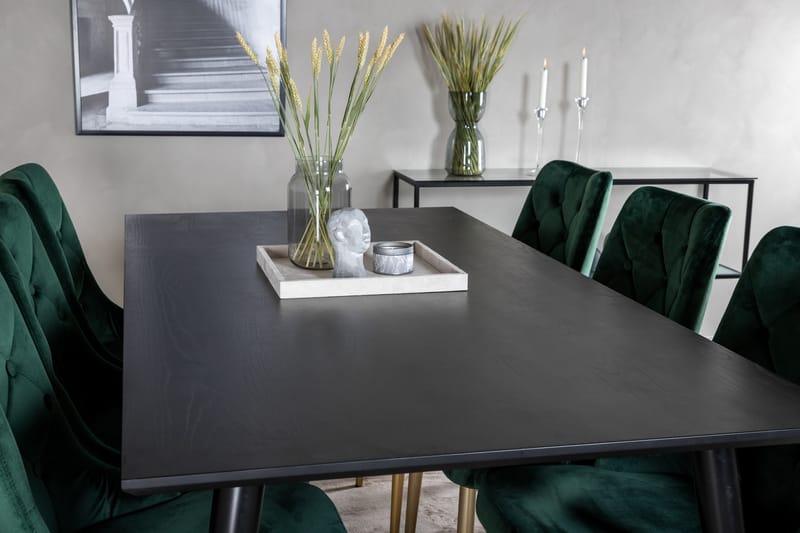 Balisa Spisegruppe 180 cm inkl. 6 Valerie Lyx Stoler - Fløyel/Svart/Mørkegrønn/Gull - Møbler - Bord - Spisegrupper