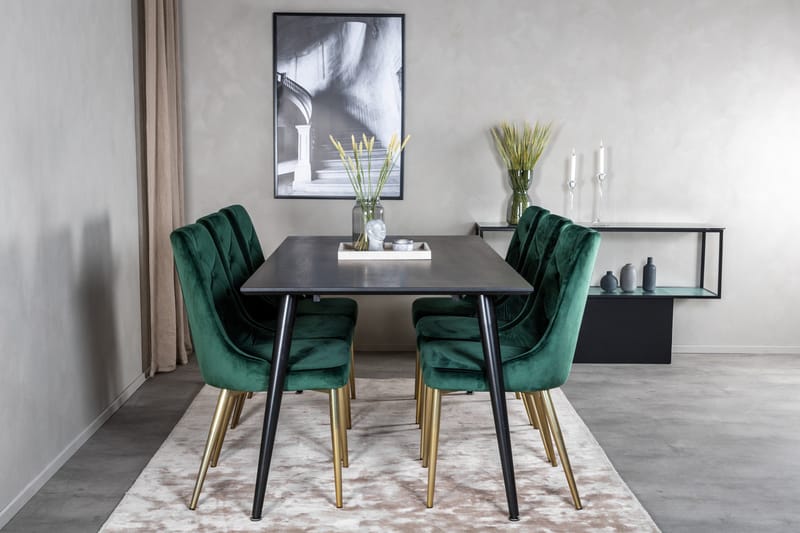 Balisa Spisegruppe 180 cm inkl. 6 Valerie Lyx Stoler - Fløyel/Svart/Mørkegrønn/Gull - Møbler - Bord - Spisegrupper