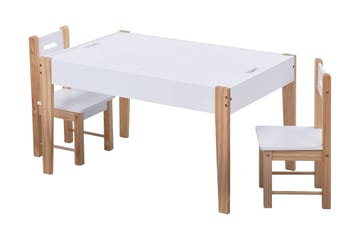 Barnebord & stolsett 3 deler lagringsplass & tavle hvit - Møbler - Bord - Spisegrupper