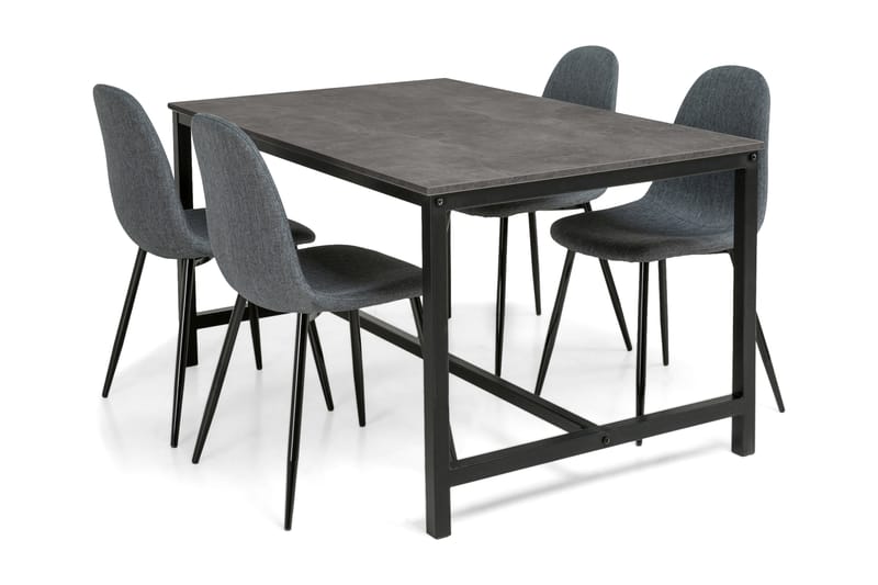 Bettina Spisegruppe 140 cm med 4 Nibe Stoler - Betong/Svart/Grå - Møbler - Bord - Spisegrupper