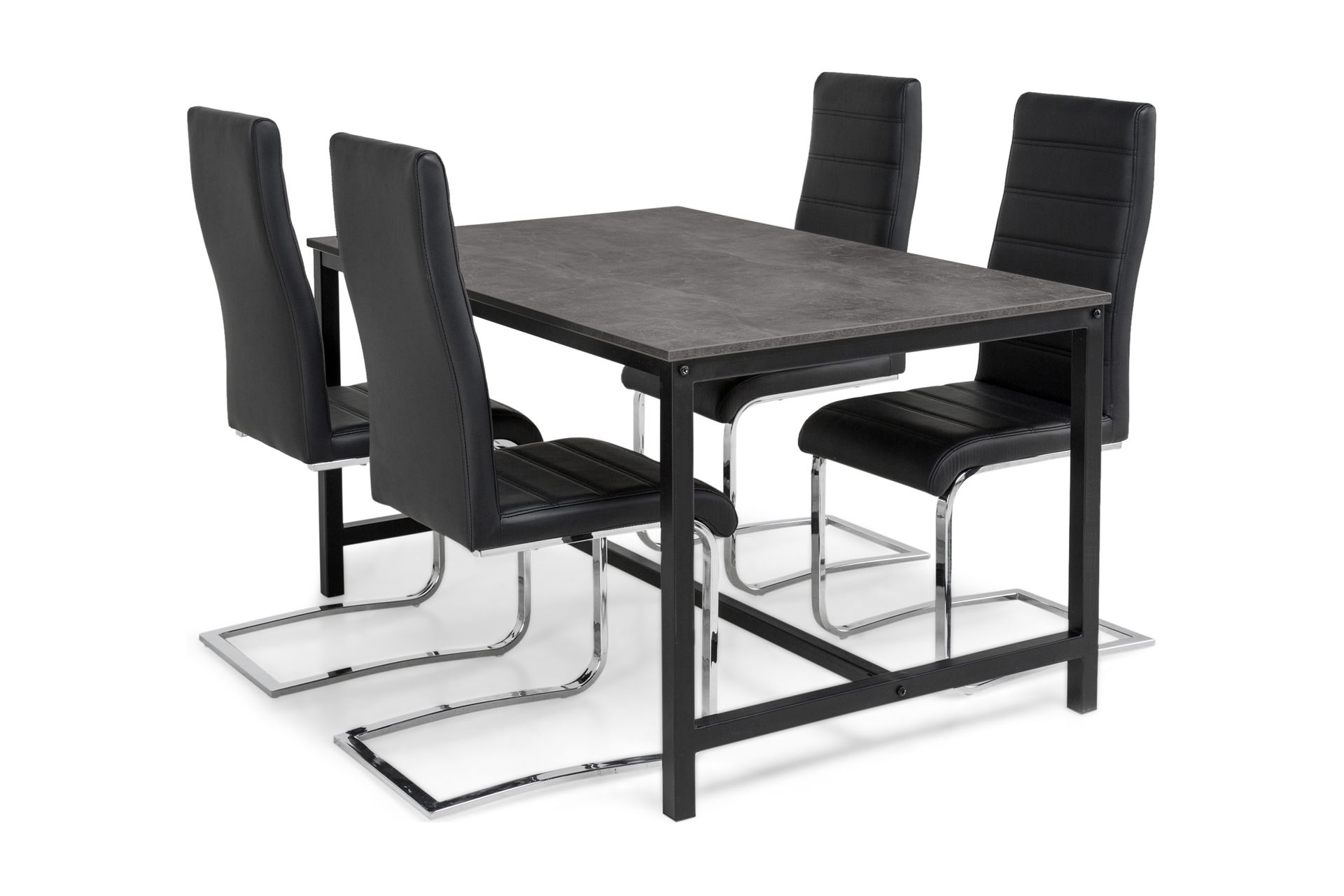 Bettina Spisegruppe 140x90 cm m 6 Cibus Stoler - Svart PU/Krom - Møbler - Bord - Spisegrupper