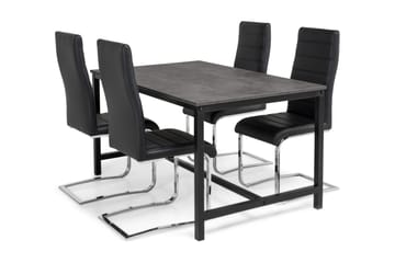 Bettina Spisegruppe 140x90 cm m 6 Cibus Stoler - Svart PU/Krom - Møbler - Bord - Spisegrupper
