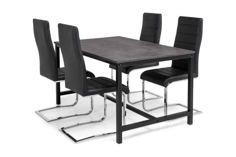 Bettina Spisegruppe 140x90 cm m 6 Cibus Stoler - Svart PU/Krom - Møbler - Bord - Spisegrupper
