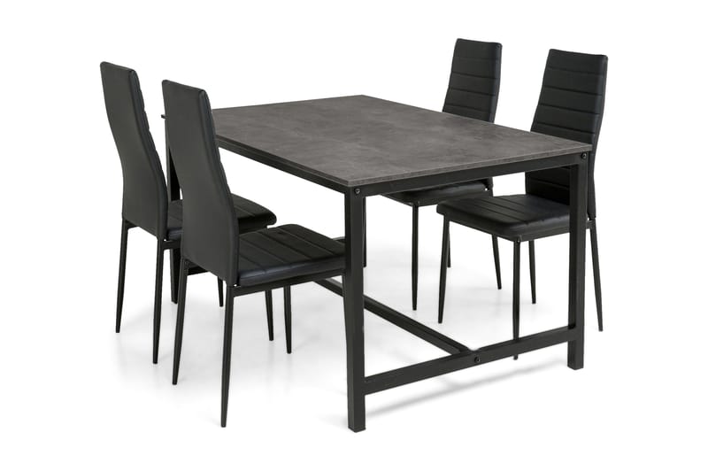 Bettina Spisegruppe 140x90 cm med 4 Ted Stoler - Betong/Sort/PU - Møbler - Bord - Spisegrupper