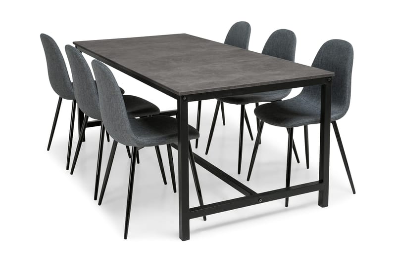 Bettina Spisegruppe 180 cm med 6 Nibe Stoler - Betong/Svart/Grå - Møbler - Bord - Spisegrupper