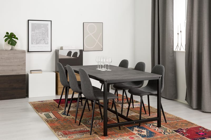 Bettina Spisegruppe 180 cm med 6 Nibe Stoler - Betong/Svart/Grå - Møbler - Bord - Spisegrupper