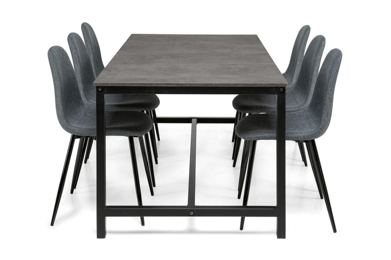 Bettina Spisegruppe 180 cm med 6 Nibe Stoler - Betong/Svart/Grå - Møbler - Bord - Spisegrupper