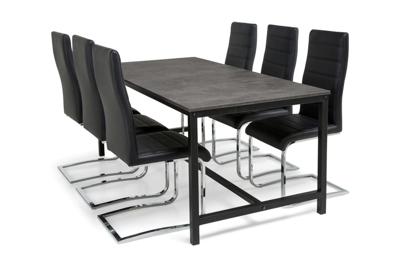 Bettina Spisegruppe 180x90 cm - 6 stk Cibus Stoler Svart PU/Krom - Møbler - Bord - Spisegrupper