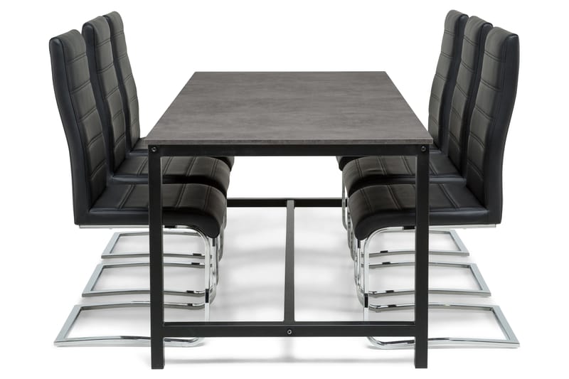 Bettina Spisegruppe 180x90 cm - 6 stk Cibus Stoler Svart PU/Krom - Møbler - Bord - Spisegrupper