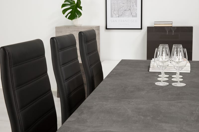 Bettina Spisegruppe 180x90 cm - 6 stk Cibus Stoler Svart PU/Krom - M�øbler - Bord - Spisegrupper