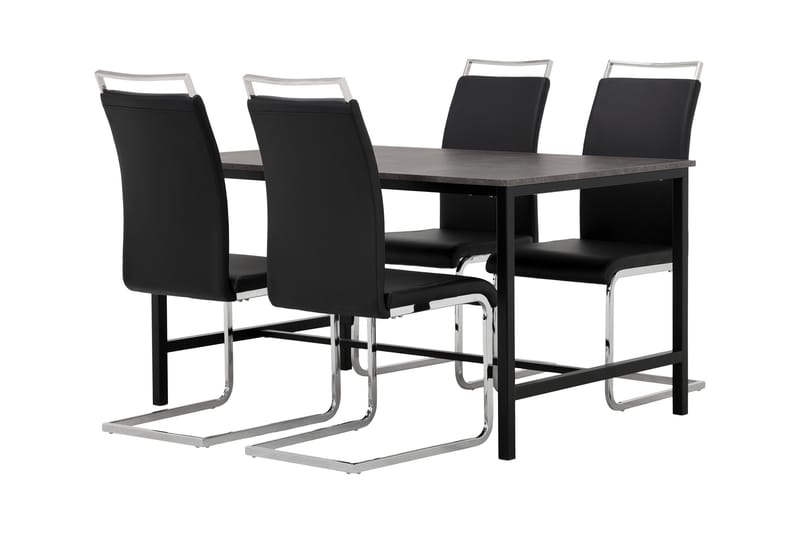 BETTY Bord 138 Betong/Svart + 4 Isoda Stol Svart - Møbler - Bord - Spisegrupper