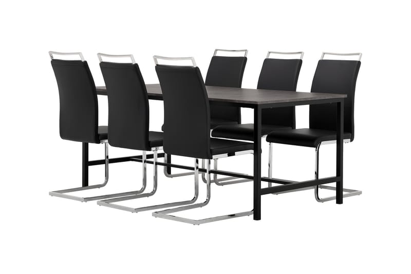 BETTY Bord 180 Betong/Svart + 6 Isoda Stol Svart - Møbler - Bord - Spisegrupper
