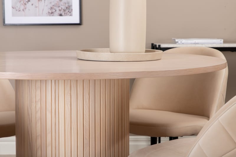 Biana Spisegruppe 100 cm Rund inkl. 4 Velvets Stoler - Beige/Svart - Møbler - Bord - Spisegrupper