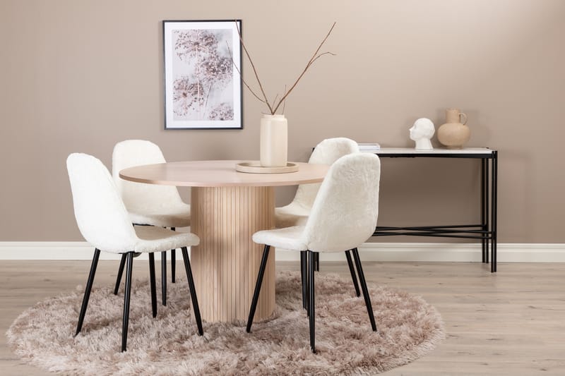 Biana Spisegruppe 100 cm Rund inkl. 4 Pontus Stoler - Beige/Hvit/Svart - Møbler - Bord - Spisegrupper