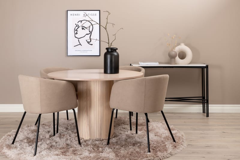 Biana Spisegruppe 110 cm Rund inkl. 4 Berita Stoler, Beige/Svart